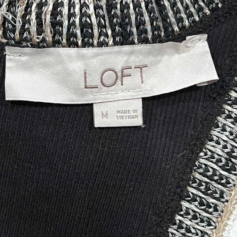 LOFT Womens Black Ribbed Knit Sleeveless Maxi Dress Metallic Trim Size M - Picture 7 of 7